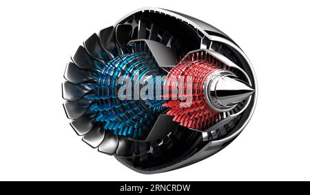 Jet engine inside - on white background - 3D illustration Stock Photo