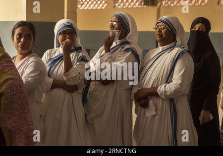 (160421) -- KOLKATA, April 21, 2016 -- Indian Christian nuns from the Catholic Order of the Missionaries of Charity wait in line to cast votes at a polling booth in Kolkata, capital of eastern Indian state West Bengal, on April 21, 2016. The third phase of polling for local elections in West Bengal began on Thursday. ) INDIA-KOLTATA-STATE ASSEMBLY ELECTIONS TumpaxMondal PUBLICATIONxNOTxINxCHN   160421 Kolkata April 21 2016 Indian Christian Nuns from The Catholic Order of The Missionaries of Charity Wait in Line to Cast Votes AT a Polling Booth in Kolkata Capital of Eastern Indian State WEST Be Stock Photo