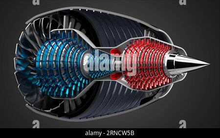 Jet engine inside - on grey background - 3D illustration Stock Photo ...