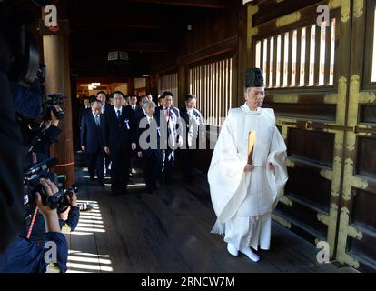 (160422) -- TOKYO, April 22, 2016 -- Japanese lawmakers visit Yasukuni Shrine in Tokyo, capital of Japan, on April 22, 2016. A group of around 90 Japanese lawmakers, including a senior member of Prime Minister Shinzo Abe s Cabinet, on Friday visited the controversial war-linked Yasukuni Shrine which stands as a symbol of Japan s militarism and honors its war dead including criminals convicted by an international tribunal. ) JAPAN-TOKYO-LAWMAKERS-YASUKUNI SHRINE-VISIT MaxPing PUBLICATIONxNOTxINxCHN   160422 Tokyo April 22 2016 Japanese lawmakers Visit Yasukuni Shrine in Tokyo Capital of Japan O Stock Photo