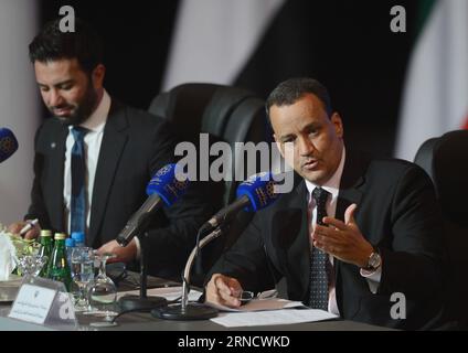 United Nations Special Envoy to Yemen Ismail Ould Cheikh Ahmed (R) attends a press conference at Kuwait s information ministry in Kuwait City, Kuwait on April 22, 2016.) KUWAIT-UN SPECIAL ENVOY TO YEMEN-PRESS CONFERENCE NoufalxIbrahim PUBLICATIONxNOTxINxCHN   United Nations Special Envoy to Yemen Ismail Ould Cheikh Ahmed r Attends a Press Conference AT Kuwait S Information Ministry in Kuwait City Kuwait ON April 22 2016 Kuwait UN Special Envoy to Yemen Press Conference NoufalxIbrahim PUBLICATIONxNOTxINxCHN Stock Photo