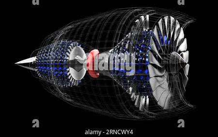 Jet engine inside - on black background - 3D illustration Stock Photo ...