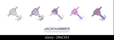 Construction jackhammer line and glyph icon, tool and repair, pneumatic hammer sign, vector graphics, a linear pattern on a white background. Stock Vector