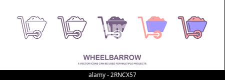 Wheelbarrow cart icon. rickshaw icon, glyph and filled outline colorful version, Wheel barrow outline and filled vector sign. Stock Vector