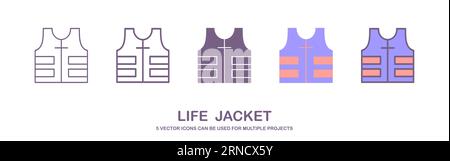 Safety jacket security icon. Vector life vest yellow visibility fluorescent work jacket. lifebuoy icon. vector illustration. Stock Vector