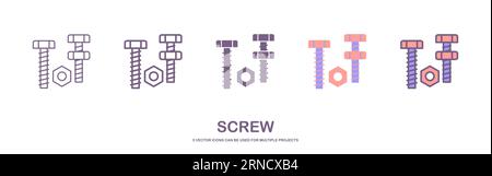 Single line icon of self-tapping screw icon on isolated white background. nail, bolt, screw icon vector illustration on white background. Stock Vector