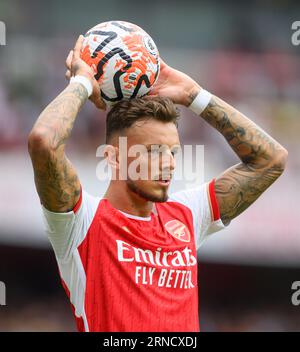 London, UK. 12th Aug, 2023 - Arsenal v Nottingham Forest - Premier League - Emirates Stadium.  Arsenal's Ben White during the Premier League match at The Emirates. Picture Credit: Mark Pain / Alamy Live News Stock Photo