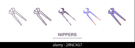 Steel nippers tool icon. Cutting pliers, pincers, isolated on white background. Vector illustration. Stock Vector