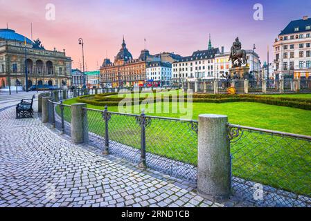 The King's New Square, Kongens Nytorv is a public square in Copenhagen, Denmark, centrally located at the end of the pedestrian street Stroget. Stock Photo