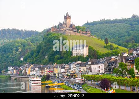 Cochem Castle (Reichsburg Cochem) and town, Rhineland-Palatinate, Germany, May 2018. Stock Photo