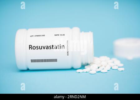 Rosuvastatin HMG-CoA reductase inhibitor for cholesterol lowering Hypercholesterolemia Statin Cholesterol Tablet Stock Photo