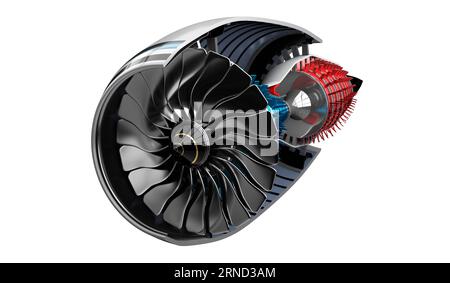 Jet engine inside - on white background - 3D illustration Stock Photo