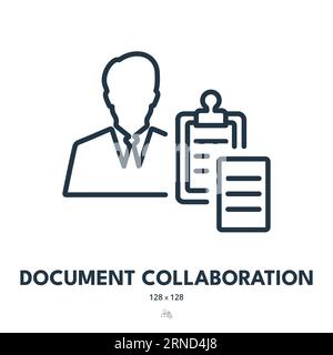 Document Collaboration Icon. Documentation, Paperwork, Teamwork. Editable Stroke. Simple Vector Icon Stock Vector