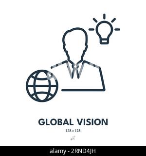 Global Vision Icon. Globe, Globalization, Idea. Editable Stroke. Simple Vector Icon Stock Vector