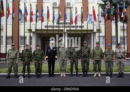 (160511) -- BUCHAREST, May 11, 2016 -- Mark Ferguson (5th L), U.S. Navy Admiral and visiting Allied Joint Force Command Naples commander poses for a familiy photo in Bucharest, Romania, May 11, 2016. The NATO Multinational Division Southeast (MND-SE) became partly functional here on Wednesday, announced the headquarters of the division. ) ROMANIA-BUCHAREST-NATO DIVISION CristianxCristel PUBLICATIONxNOTxINxCHN   160511 Bucharest May 11 2016 Mark Ferguson 5th l U S Navy Admiral and Visiting ALLIED Joint Force Command Naples Commander Poses for a Family Photo in Bucharest Romania May 11 2016 The Stock Photo