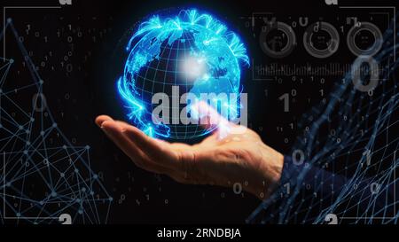 Futuristic Earth Technology And Internet. Digital Planet Stock Photo