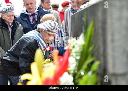 KZ Mauthausen - 71. Jahrestag der Befreiung (160515) -- VIENNA, May 15, 2016 -- Elders pay tribute to those killed during a ceremony marking the 71st anniversary of Mauthausen Concentration Camp s liberation in the state of Upper Austria, Austria, May 15, 2016. More than 6,000 people gathered to commemorate the 71st anniversary of the liberation of the Mauthausen concentration camp on Sunday. ) AUSTRIA-MAUTHAUSEN CONCENTRATION CAMP-LIBERATION-ANNIVERSARY-COMMEMORATION QianxYi PUBLICATIONxNOTxINxCHN   KZ Mauthausen 71 Anniversary the Liberation 160515 Vienna May 15 2016 ELDERS Pay Tribute to Th Stock Photo