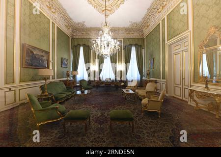 Tehran. 28th Aug, 2023. This photo taken on Aug. 28, 2023 shows an interior view of the Mellat Palace Museum in the Saad Abad Museum Complex in Tehran, Iran. The Saad Abad Museum Complex in the north of Tehran is made up of a dozen palaces which take up an area of about 410 hectares. Some of the palaces in the complex were made open to the public as museums after Iran's 1979 Islamic Revolution. Credit: Shadati/Xinhua/Alamy Live News Stock Photo