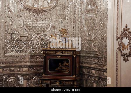 Tehran. 28th Aug, 2023. This photo taken on Aug. 28, 2023 shows an interior view of the Green Palace Museum in the Saad Abad Museum Complex in Tehran, Iran. The Saad Abad Museum Complex in the north of Tehran is made up of a dozen palaces which take up an area of about 410 hectares. Some of the palaces in the complex were made open to the public as museums after Iran's 1979 Islamic Revolution. Credit: Shadati/Xinhua/Alamy Live News Stock Photo