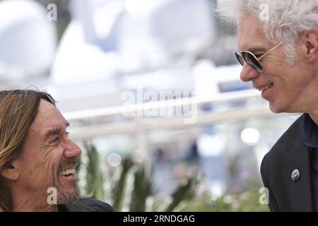 (160519) -- CANNES, May 19, 2016 -- Director Jim Jarmusch (R) and singer Iggy Pop pose during a photocall for the film Gimme Danger out of competition at the 69th Cannes Film Festival in Cannes, France, May 19, 2016. ) FRANCE-CANNES-FILM FESTIVAL-GIMME DANGER-PHOTO CALL JinxYu PUBLICATIONxNOTxINxCHN   160519 Cannes May 19 2016 Director Jim Jarmusch r and Singer Iggy Pop Pose during a photo call for The Film Gimme Danger out of Competition AT The 69th Cannes Film Festival in Cannes France May 19 2016 France Cannes Film Festival Gimme Danger Photo Call JinxYu PUBLICATIONxNOTxINxCHN Stock Photo