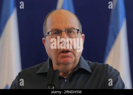 Israel: Pressekonferenz von Verteidigungsminster Yaalon (160520) -- JERUSALEM, May 20, 2016 -- Israeli Defense Minister Moshe Yaalon, speaks during a press conference at the Defense Ministry in Tel Aviv, Israel, May 20, 2016. Yaalon resigned from the government and the Knesset (Parliament) as a result of poor trust in Israeli Prime Minister Benjamin Netanyahu following the latter s decision to expand the coalition government. Daniel Bar On/) MIDEAST-ISRAEL-DEFENSE MINISTER RESIGNATION JINI PUBLICATIONxNOTxINxCHN   Israel Press conference from Verteidigungsminster Yaalon 160520 Jerusalem May 20 Stock Photo