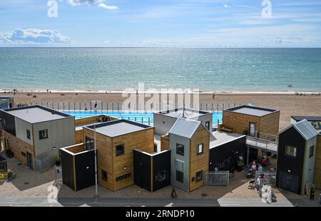 The Sea Lanes outdoor swimming pool complex on Brighton seafront , Sussex , England , UK Stock Photo