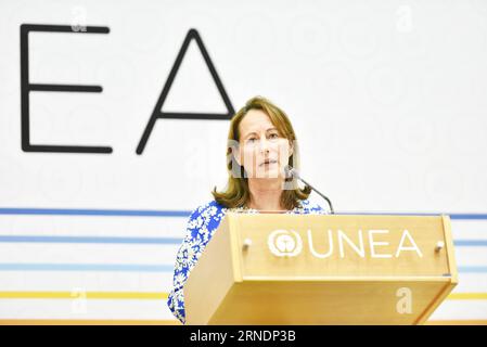 (160526) -- NAIROBI, May 26, 2016 -- French Minister of the Environment, Energy and the Sea Segolene Royal speaks during the opening of the high level segment of the second edition of United Nations Environment Assembly (UNEA2) in Nairobi, Kenya, May 26, 2016. The second edition of United Nations Environment Assembly (UNEA2) entered the homestretch on Thursday with dignitaries renewing the call for concerted efforts to hasten low carbon and inclusive economic growth. ) KENYA-NAIROBI-UNITED NATIONS ENVIRONMENTAL ASSEMBLY-GREEN AND INCLUSIVE GROWTH SunxRuibo PUBLICATIONxNOTxINxCHN   160526 Nairo Stock Photo