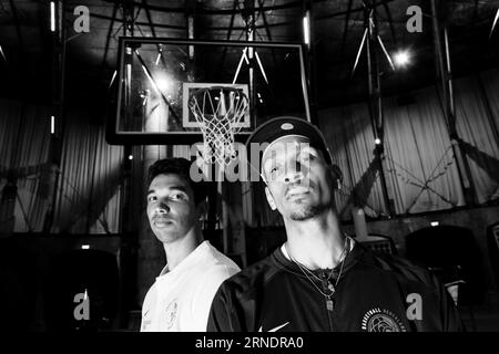 AMSTERDAM - Arvin Slagter, Worthy de en Jong and during the press meeting of the FIBA 3x3 World Tour Masters. ANP OLAF KRAAK **EDITOR'S NOTE: This image has been converted from color to black and white.** Credit: ANP/Alamy Live News Stock Photo