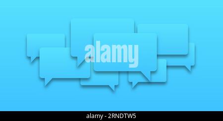 Set of speech bubbles icons. Blue speech bubbles on a blue background. Communication between people, a kind of active conversation. Balloons Communica Stock Vector
