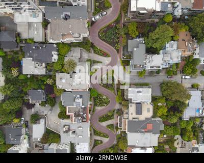 An aerial view of Lombard Street in San Francisco, California, the crookedest street in the world Stock Photo