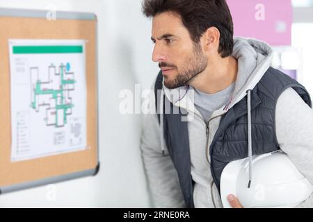 architect checking security during house construction Stock Photo