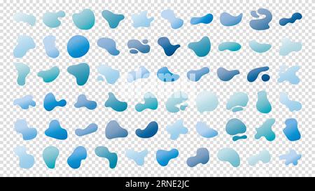 Set of gradient water blob shapes, round abstract elements. Simple water blotch shapes and form. Vector illustration on a transparent background. Stock Vector
