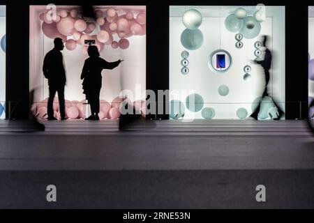 Berlin, Germany. 01st Sep, 2023. Visitors stand at the entrance to the Samsung booth during the International Consumer Electronics Fair (IFA) at Messe Berlin. Exhibitors have been showing off their new products at the Funkausstellung in Berlin since 1924. Credit: Sebastian Christoph Gollnow/dpa/Alamy Live News Stock Photo