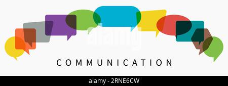 Communication. Word with colorful multi colored dialog speech bubbles. Flat illustration of communication concept on white isolated background. People Stock Vector