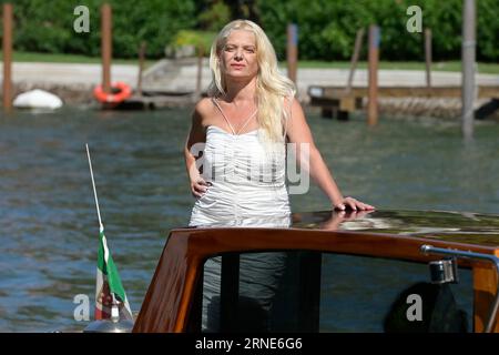 Venice, Italy. 01st Sep, 2023. Angela Schanelec arrives at the dock of the Hotel Excelsior on the Venice Lido for the 80th Venice Film festival 2023. Credit: SOPA Images Limited/Alamy Live News Stock Photo