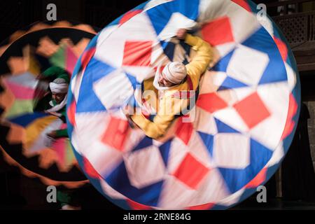 (160614) -- CAIRO, June 13, 2016 -- Egyptian dancers perform the Tanoura, an Egyptian version of Sufi Dance, at a night show during the holy fasting month of Ramadan, at Al Ghouri Palace in Cairo, Egypt, June 13, 2016. ) EGYPT-CAIRO-RAMADAN-SUFI DANCE MengxTao PUBLICATIONxNOTxINxCHN   160614 Cairo June 13 2016 Egyptian Dancers perform The Tanoura to Egyptian Version of Sufi Dance AT a Night Show during The Holy fasting Month of Ramadan AT Al Ghouri Palace in Cairo Egypt June 13 2016 Egypt Cairo Ramadan Sufi Dance MengxTao PUBLICATIONxNOTxINxCHN Stock Photo