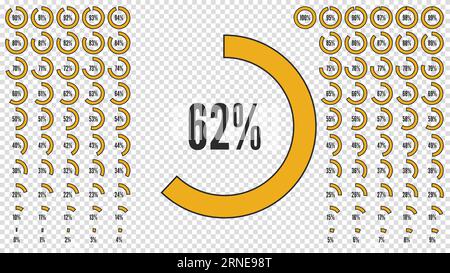 Big percent collection for user interface UI or business infographic. Set of icon for infographic. Percentage circle diagrams from 0 to 100. Black and Stock Vector