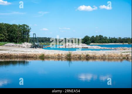 Weert, Limburg, The Netherlands, July 14, 2023 - Blue water and sand shores of the lake, used for recreation and industry Stock Photo