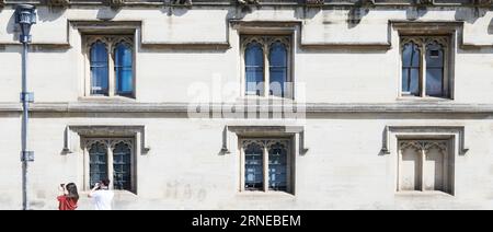 A double trio of windows at King's Hall and College of Brasenose, University of Oxford, England, dating back to 13th century. Stock Photo