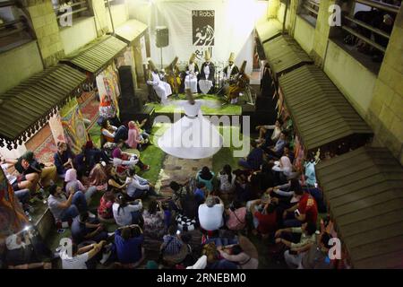 (160617) -- CAIRO, June 16, 2016 -- A whirling dervish performs a traditional Sufi dance at a night show during the holy fasting month of Ramadan in Old Cairo June 16, 2016. ) EGYPT-CAIRO-CULTURE-TANOURA-SUFI DANCE AhmedxGomaa PUBLICATIONxNOTxINxCHN   160617 Cairo June 16 2016 a Whirling dervish performs a Traditional Sufi Dance AT a Night Show during The Holy fasting Month of Ramadan in Old Cairo June 16 2016 Egypt Cairo Culture Tanoura Sufi Dance AhmedxGomaa PUBLICATIONxNOTxINxCHN Stock Photo