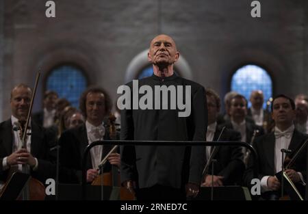 FRANKFURT, June 18, 2016 -- The hr-Sinfonieorchester, the radio orchestra of Hessischer Rundfunk conducted by Christoph Eschenbach (Front), takes curtain call after the performance at the opening concert during Rheingau Music Festival at the Eberbach Abbey, Eltville, Germany, on June 18, 2016. The 29th Rheingau Music Festival is held from June 18 to August 27. ) GERMANY-RHEINGAU MUSIC FESTIVAL-CONCERT LuoxHuanhuan PUBLICATIONxNOTxINxCHN   Frankfurt June 18 2016 The HR Symphony Orchestra The Radio Orchestra of Hessischer Broadcasting conducted by Christoph Eschenbach Front Takes Curtain Call Af Stock Photo