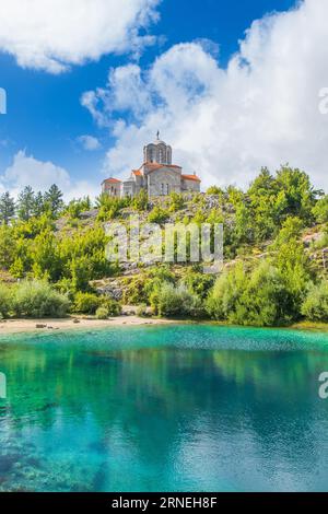 Cetina river source and Orthodox church, Dalmatian Zagora region of Croatia Stock Photo