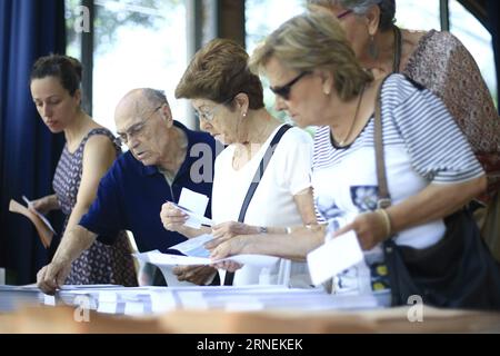 (160626) -- BARCELONA, June 26, 2016 -- People take their ballots at a polling station during the Spanish general election, in Barcelona, Spain, June, 26, 2016. Voting began at 9 a.m. local time in the second general election in Spain in six months. ) SPAIN-BARCELONA-GENERAL ELECTION PauxBarrena PUBLICATIONxNOTxINxCHN   160626 Barcelona June 26 2016 Celebrities Take their Ballots AT a Polling Station during The Spanish General ELECTION in Barcelona Spain June 26 2016 Voting began AT 9 a M Local Time in The Second General ELECTION in Spain in Six MONTHS Spain Barcelona General ELECTION PauxBarr Stock Photo