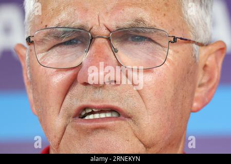 Mailand, Italy. 01st Sep, 2023. Equestrian sport: European Championships, show jumping, 3rd competition, 2nd round Nations Cup (individual and team). National coach Otto Becker speaks to media representatives. Credit: Friso Gentsch/dpa/Alamy Live News Stock Photo