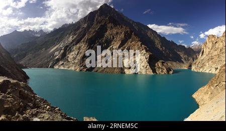 (160627) -- HUNZA, June 27, 2016 -- Photo taken on June 27, 2016 shows the scenery of Attabad Lake in northern Pakistan s Hunza. The Attabad Lake was formed due to a massive landslide at Attabad village in Gilgit-Baltistan province of Pakistan in 2010. ) PAKISTAN-HUNZA-ATTABAD LAKE-SCENERY AhmadxKamal PUBLICATIONxNOTxINxCHN   160627 Hunza June 27 2016 Photo Taken ON June 27 2016 Shows The scenery of ATTABAD Lake in Northern Pakistan S Hunza The ATTABAD Lake what formed Due to a Massive landslide AT ATTABAD Village in Gilgit Baltistan Province of Pakistan in 2010 Pakistan Hunza ATTABAD Lake sce Stock Photo