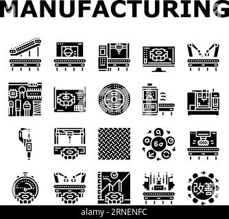 manufacturing industry factory icons set vector Stock Vector