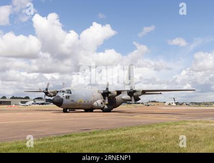 A Royal Saudi Air Force Lockheed C-130H Hercules transport aircraft prepares to leave the 2023 Royal International Air Tattoo Stock Photo