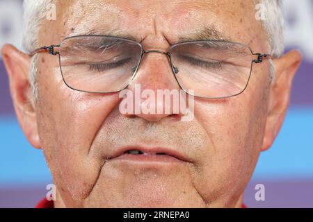 Mailand, Italy. 01st Sep, 2023. Equestrian sport: European Championships, show jumping, 3rd competition, 2nd round Nations Cup (individual and team). National coach Otto Becker speaks to media representatives. Credit: Friso Gentsch/dpa/Alamy Live News Stock Photo