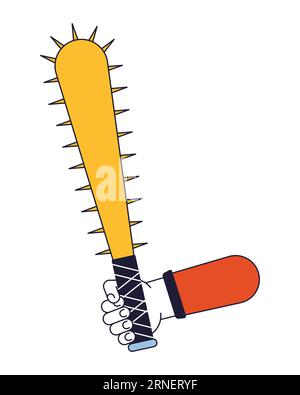 Holding baseball bat with nails flat line concept vector spot illustration Stock Vector
