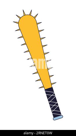 Barbed nails on baseball bat flat line color isolated vector object Stock Vector